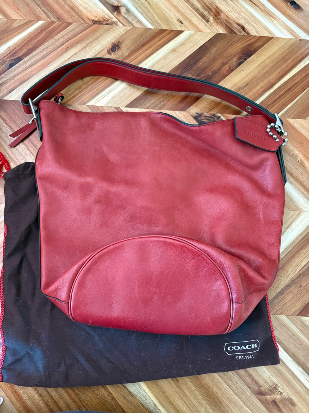 Coach Red Leather Shoulder Hobo Bag